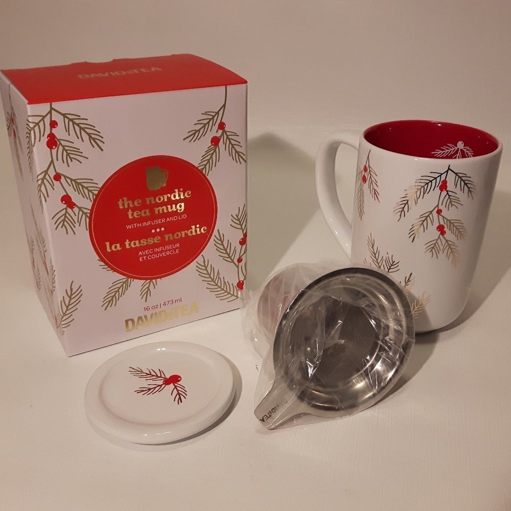 Davids Tea Nordic Mug Berry Red Pine Needles NIB